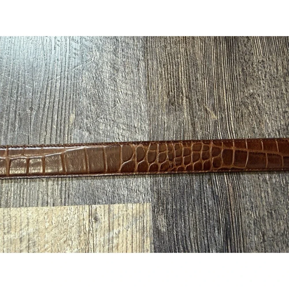 Genuine Leather Croc Embossed Belt Brown Gold Snaffle Bit Equestrian Horsebit L